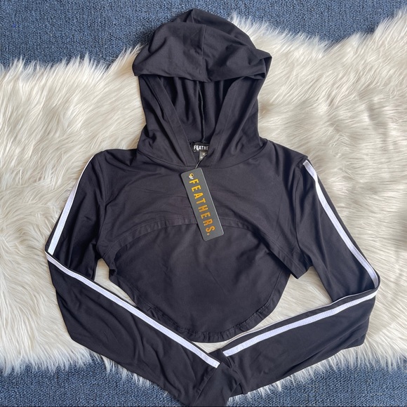 feathers Tops - NWT ⭐️ Super Cropped Track Hoodie Sz SMALL